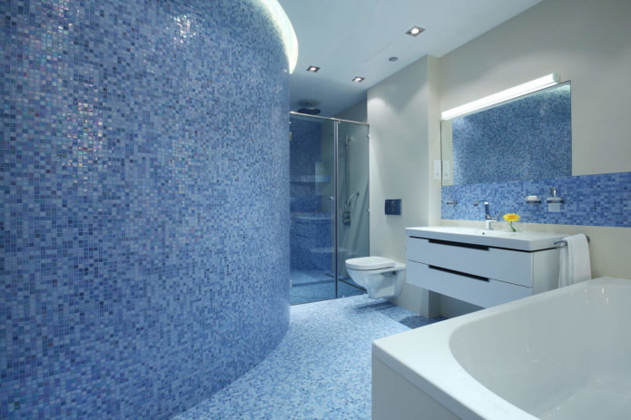 blue mosaic in the interior of the bathroom