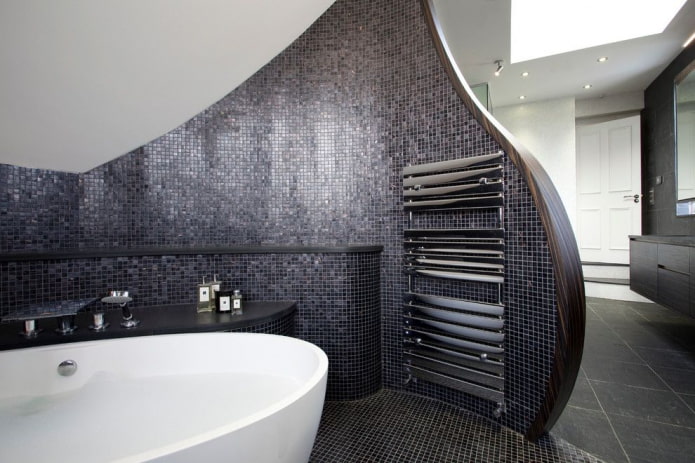 black mosaic in the interior of the bathroom