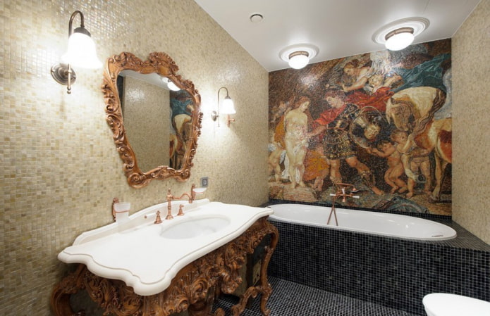 mosaic panels in the bathroom interior