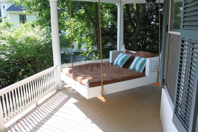 hanging bed on the veranda