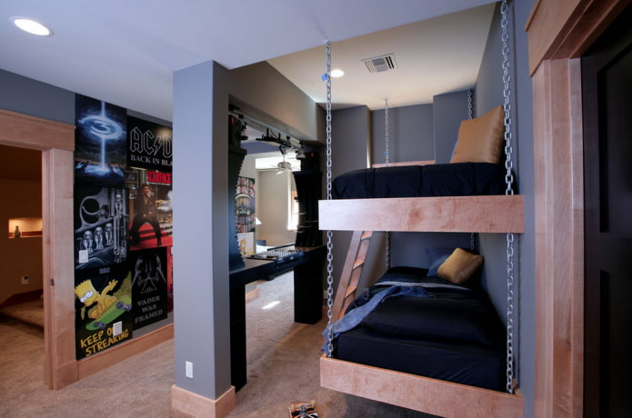 hanging bunk bed in the interior