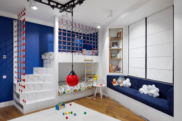 bed with a sports complex in the nursery