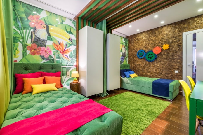 grüne Betten im Kinderzimmer