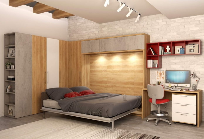 wardrobe bed with work space