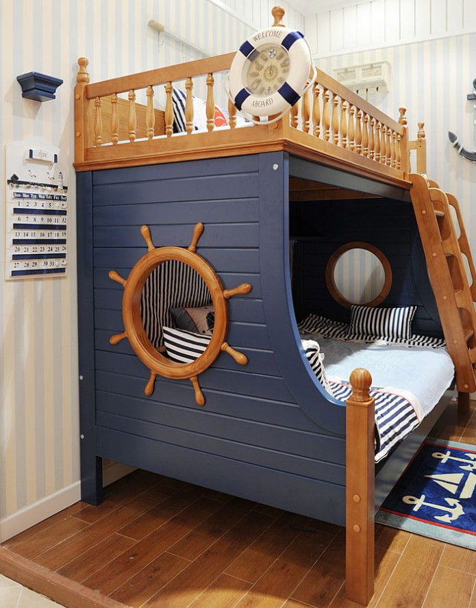ship-shaped bed in nautical style
