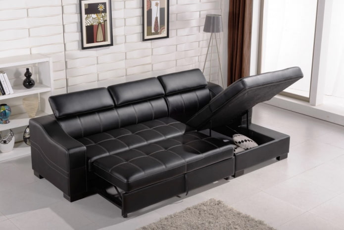 folding sofa with leather upholstery in the interior