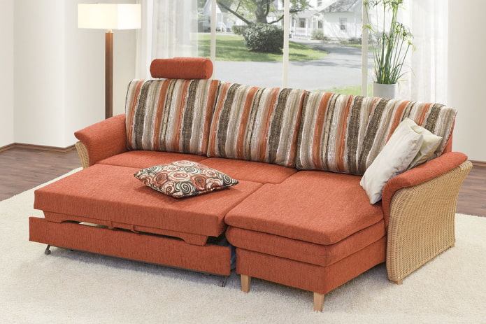 folding sofa with fabric upholstery in the interior