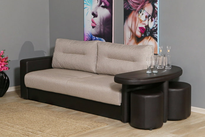 folding sofa with table in the interior