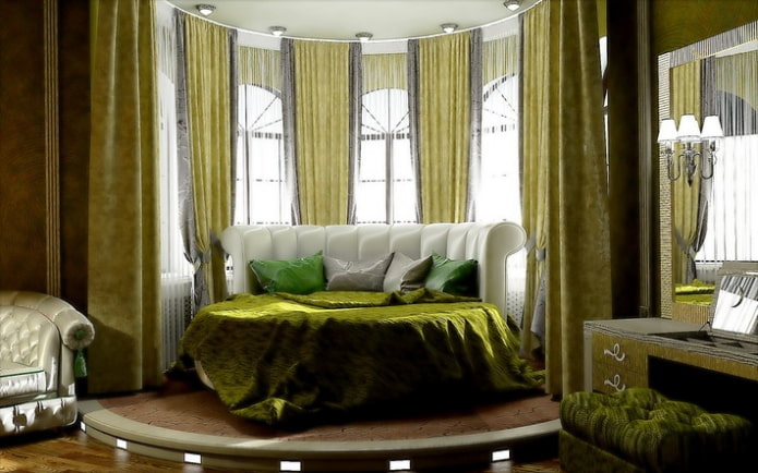 round bed in the bay window