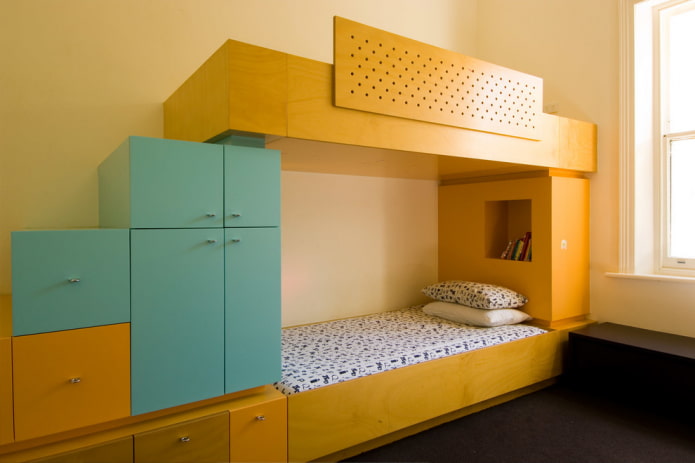 bunk yellow bed in the nursery