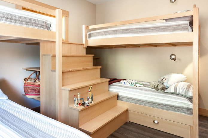 bunk model na may isang hagdan sa nursery