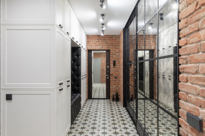 loft-style corridor with patterned tiles