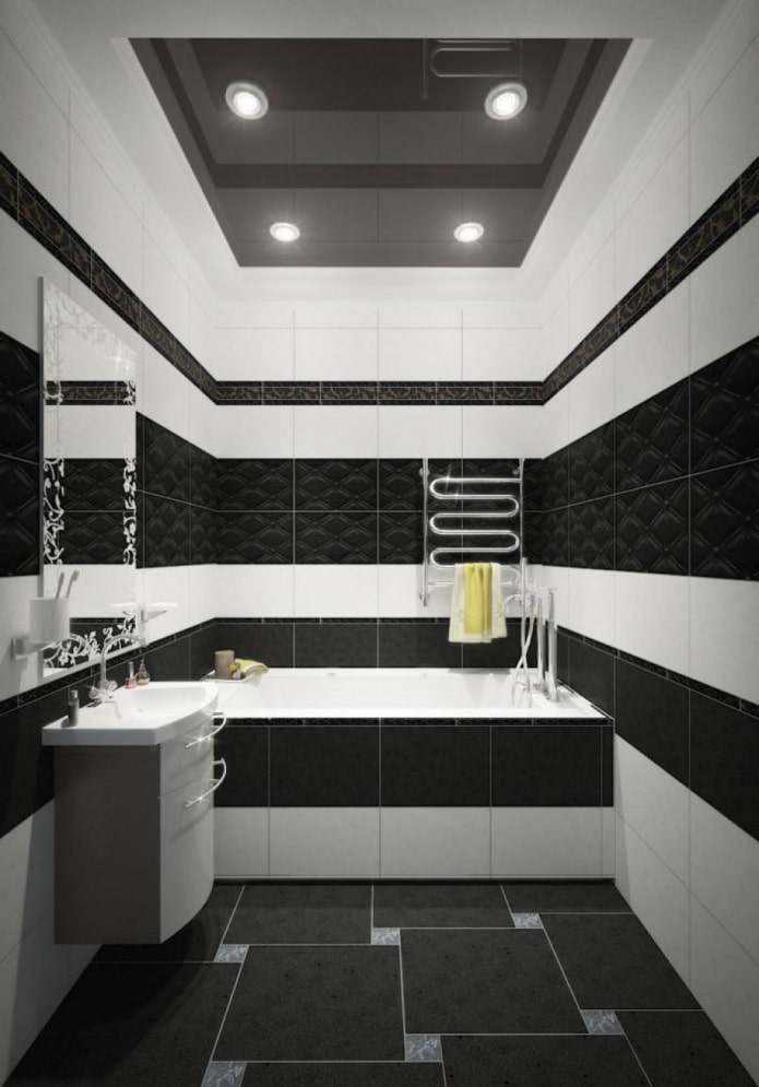 fekete-fehér csempézés a fürdőszobában
