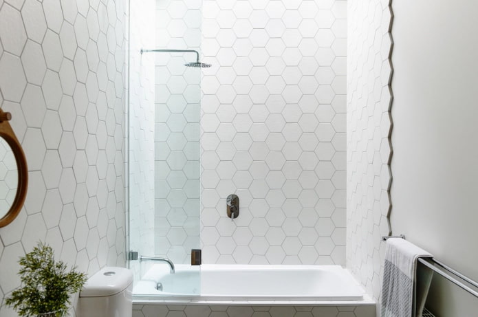 white honeycomb tiles in the bathroom interior