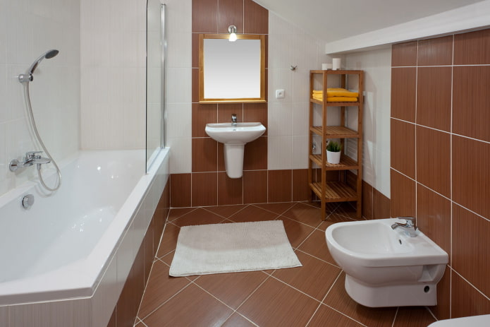 white and brown tiles in the bathroom