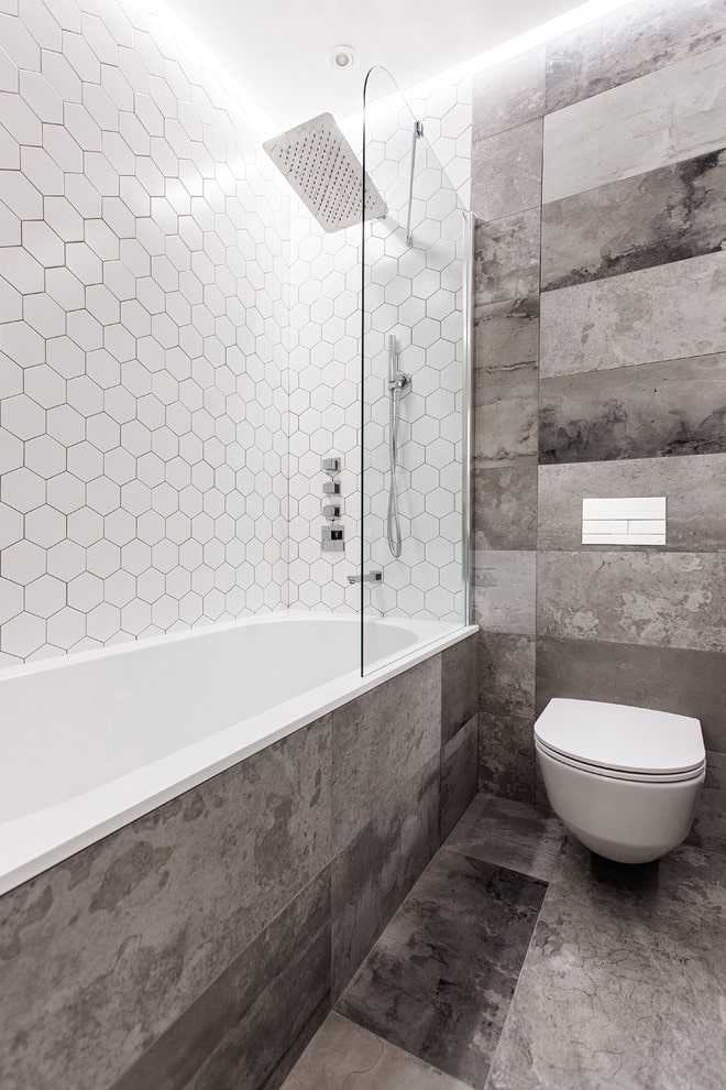 gray and white tiled finish in the bathroom