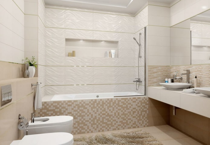 white and beige tiles in the bathroom interior