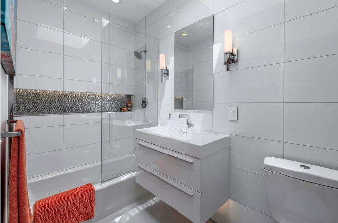 glossy white tiles in the bathroom interior