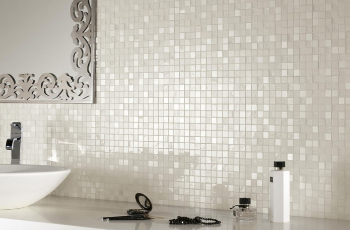 white and pearl tiles in the bathroom