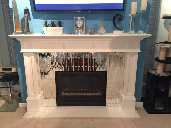 fireplace with mosaic