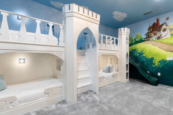 bed in the form of a castle in the nursery