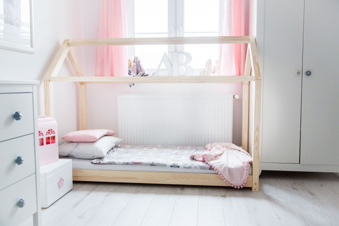 bed in the form of a house in the Scandinavian style