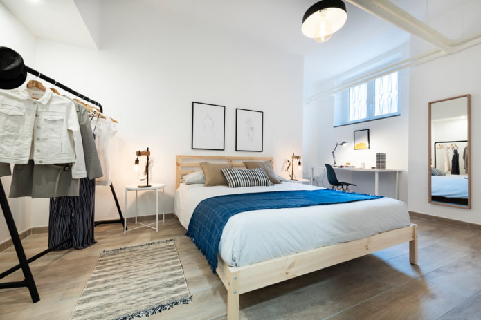 bed in Scandinavian style interior