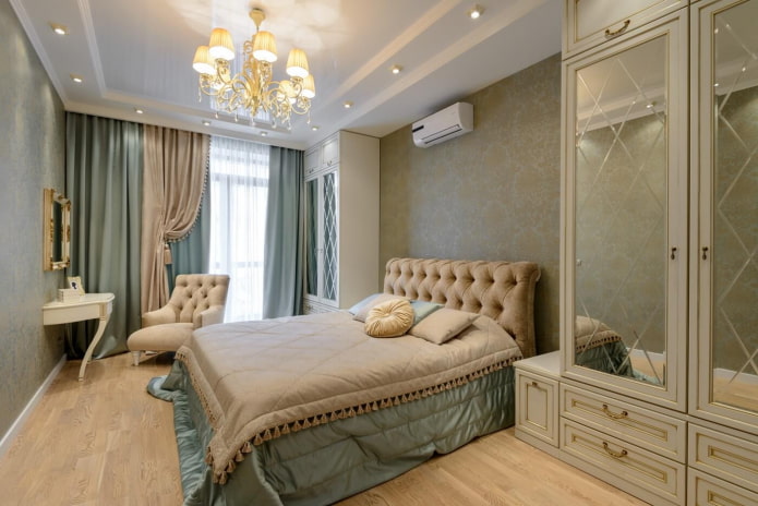 bed in the interior in the neoclassical style