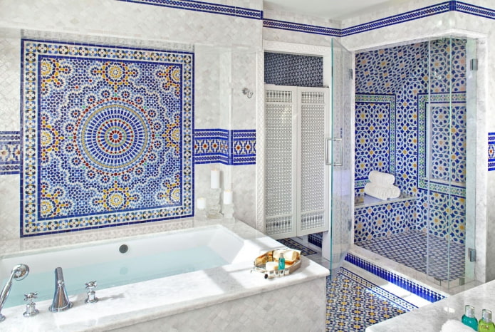 Moroccan mosaic tiles in the bathroom