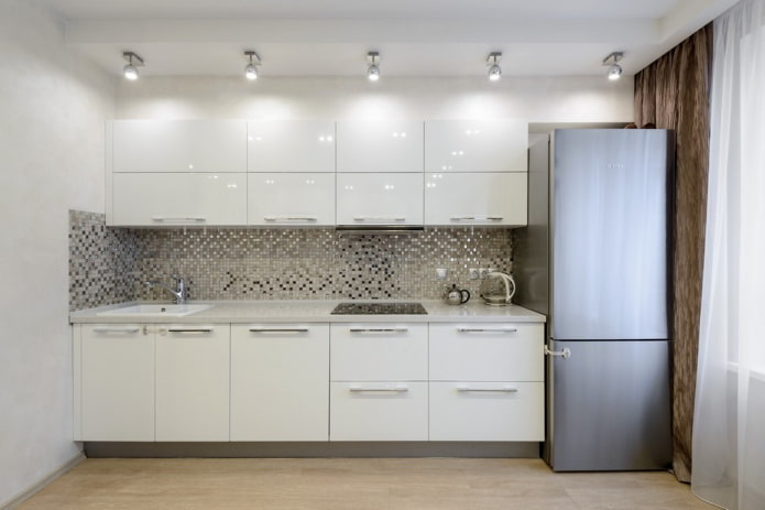 silver mosaic tiles in the kitchen