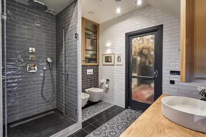 shower cubicle made of tiles in loft style