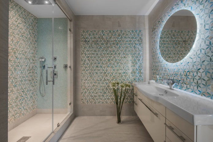 tiles in a small shower room in the interior