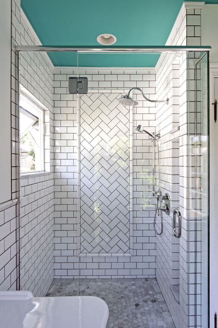 ang layout ng mga tile sa shower room sa interior