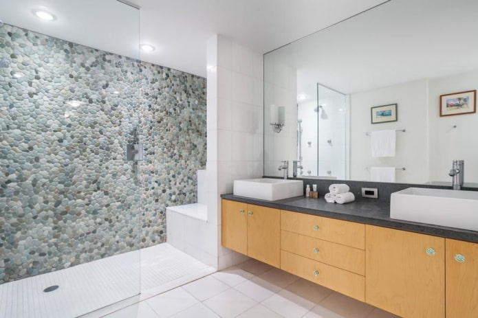 large pebbles in the shower room in the interior