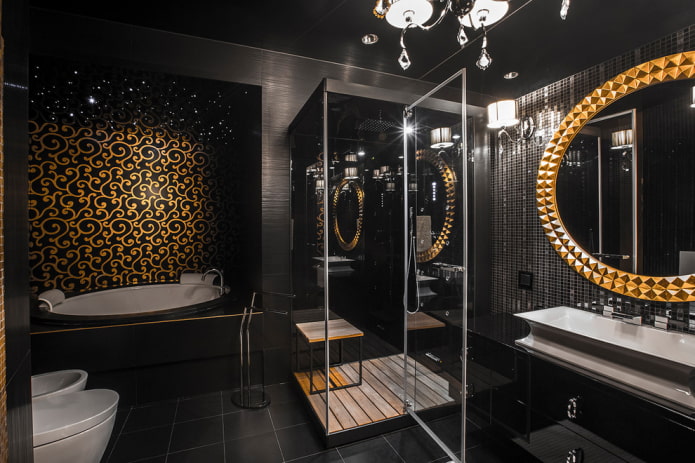 fekete és arany fürdőszoba