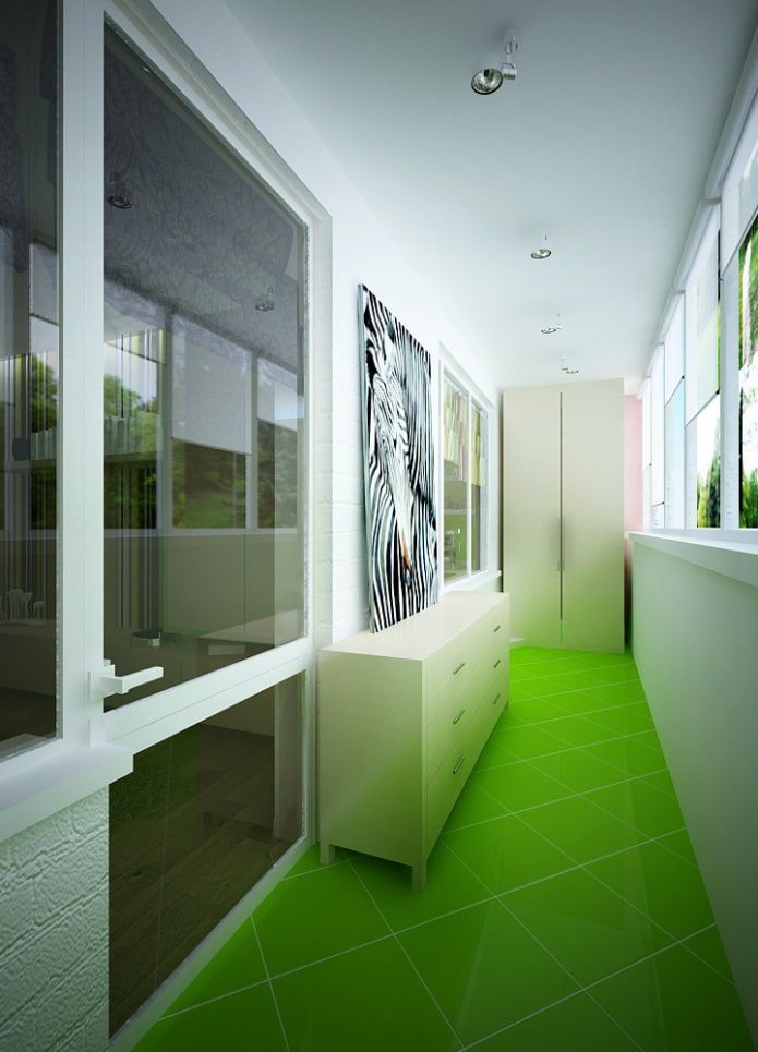 зелене плочице на поду у унутрашњости балкона