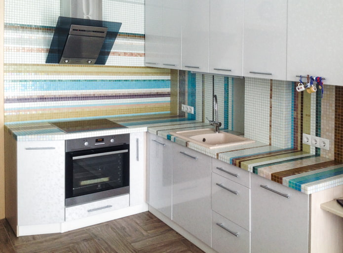 countertop from multi-colored tiles in the interior