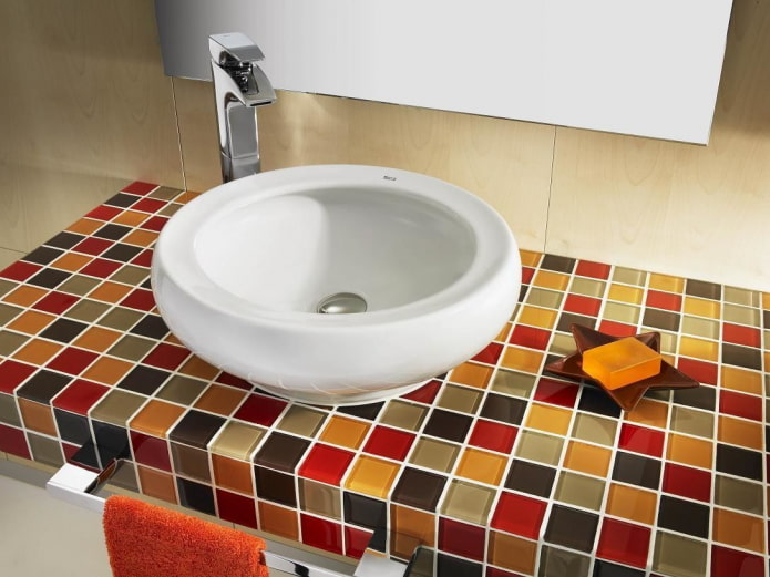 countertop from multi-colored tiles in the interior