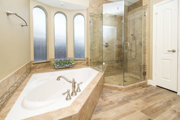wood effect tiles in the bathroom in a classic style