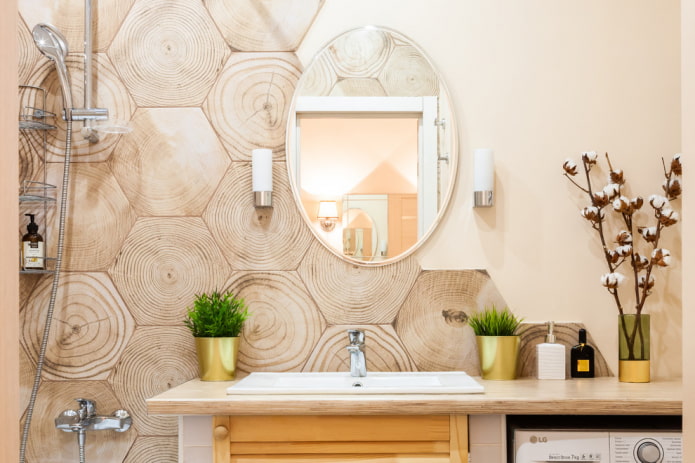 wood effect tiles in the bathroom in the Scandinavian style