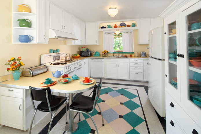 linoleum with geometric patterns in the interior of the kitchen