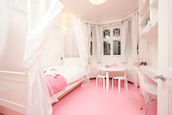 pink linoleum in the interior