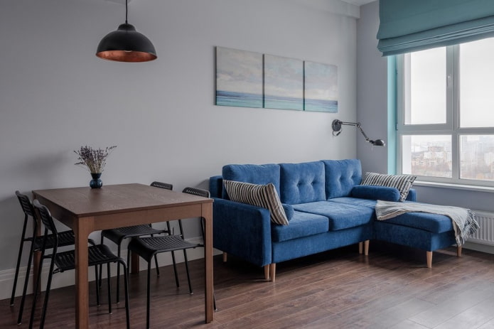 corner sofa in blue in the interior