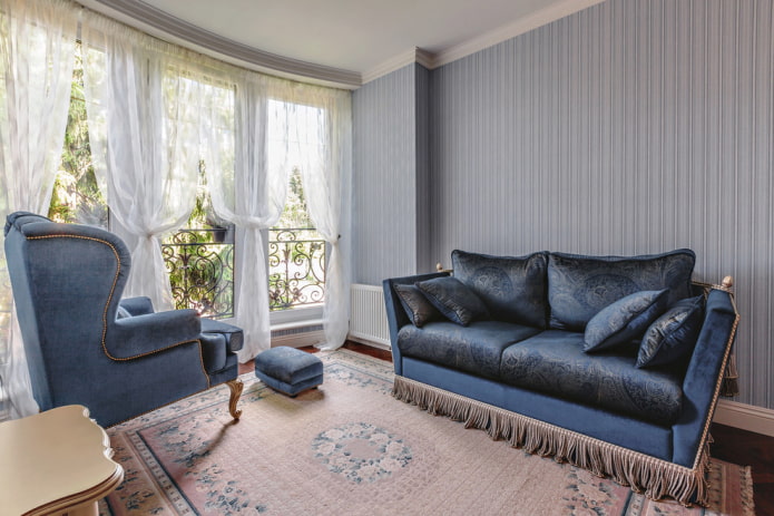 blue neoclassical sofa