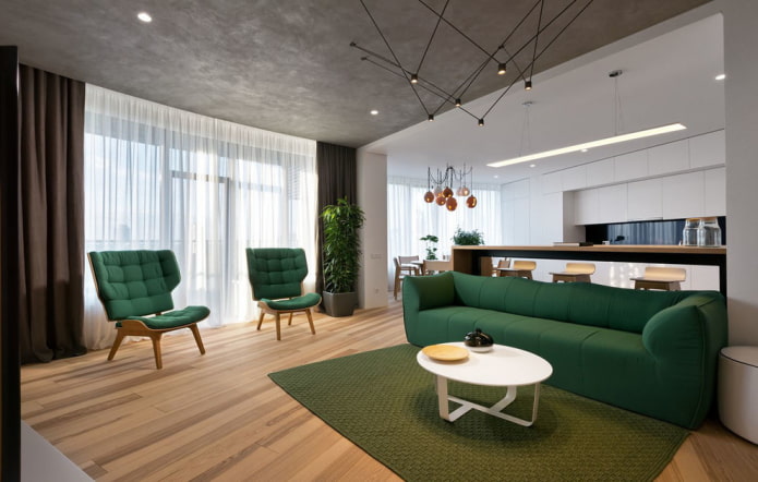 zöld kanapé, modern stílusban
