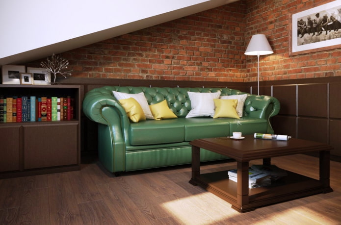green chesterfield sofa in the interior