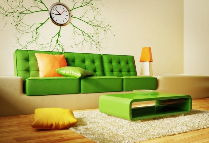 acid green na sofa sa interior
