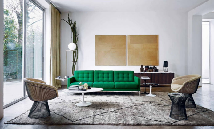 zöld kanapé fotelekkel kombinálva