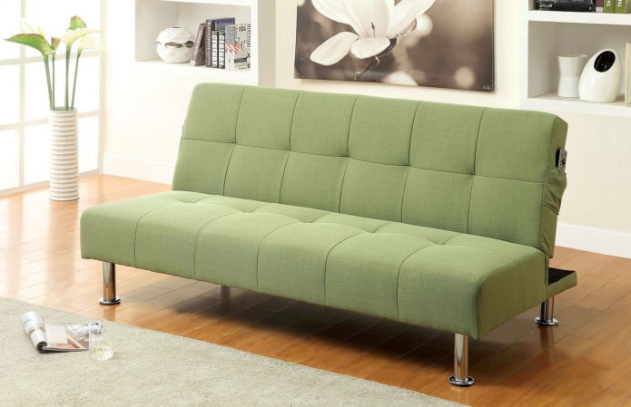 összecsukható kanapé zöld a belső térben