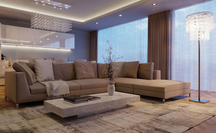 living room in light brown tones